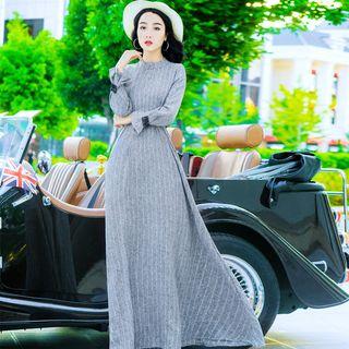Long-sleeve Striped A-line Maxi Dress