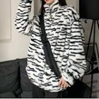 Zebra Print Furry Zip-up Jacket / Wrist Cuff Belt