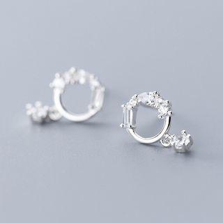 925 Sterling Silver Rhinestone Dangle Earring 1 Pair - Earrings - One Size
