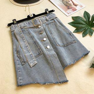 Asymmetrical Buttoned Denim Skirt