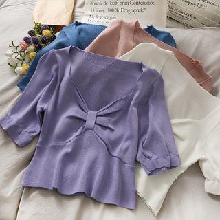 Deep V-neck Crop Knit Top In 6 Colors