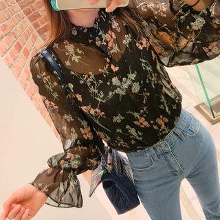 See-through Floral Blouse