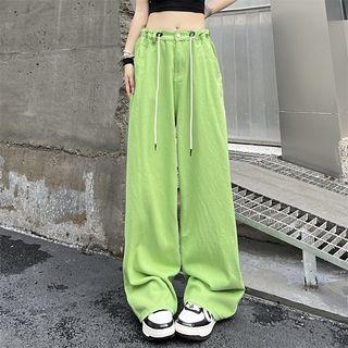 Mid-waist Drawstring Loose-fit Pants