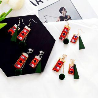 Embroidered Ribbon Non-matching Drop Earring