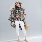Flower Print 3/4-sleeve Shirt As Shown In Figure - One Size