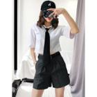 Embroidered Crop Shirt (tie Not Include)