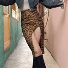 Leopard Print Slit-hem Pencil Skirt