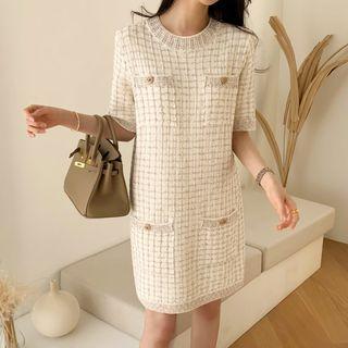 Multi-pocket Knit Tweed Dress