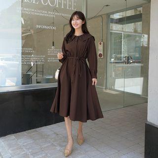 Sailor-collar Frilled Midi Dress With Sash
