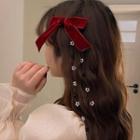 Ribbon Velvet Faux Pearl Fringed Hair Clip