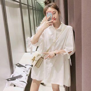 Plain Pleated Mini A-line Shirtdress