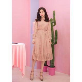 Mockneck Gathered Lace Dress