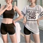 Set: Contrast Trim Tankini + Elbow-sleeve Lettering T-shirt