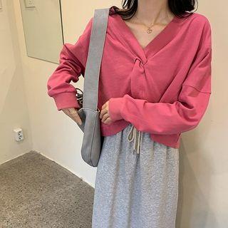 V-neck Knot Oversize Pullover Pink - One Size