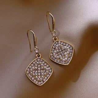 Rhinestone Square Dangle Earring 1 Piece - White - One Size