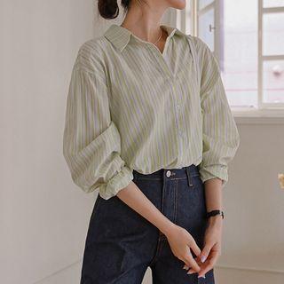 Linen Blend Boxy Stripe Shirt