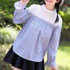 Eyelet Lace Panel Striped Blouse