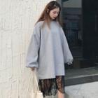 Plain Pullover / Long-sleeve Midi Lace Dress