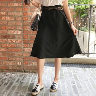 Zip-back Flared Skirt With Belt