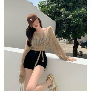 Round-neck Plain Striped Oversize Top