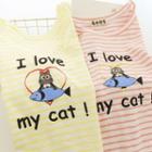 Cat Print Short-sleeve Striped T-shirt