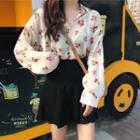 Floral Print Shirt / Pleated A-line Skirt / Set