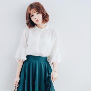Lace Trim Bell-sleeve Blouse