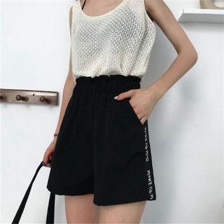 Lettering Applique Wide Leg Shorts