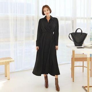 Wide-cuff Flared Maxi Wrap Dress