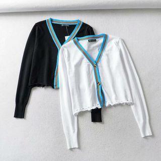V-neck Ripped Cropped Cardigan