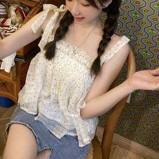 Sleeveless Polka Dot Top As Figure - One Size
