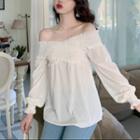 Long-sleeve Ribbed Off Shoulder Top White - One Size