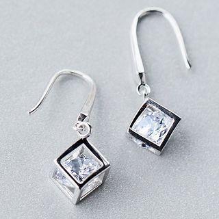 Caged Rhinestone Sterling Silver Dangle Earring 1 Pair - Silver - One Size