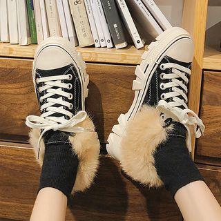 Faux Fur-panel Platform Lace-up Sneakers