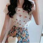 Short Sleeve Floral Print Knit Top