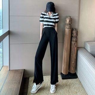 Polo Collar Striped Top
