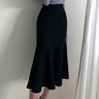 Flared Midi Knit Pencil Skirt