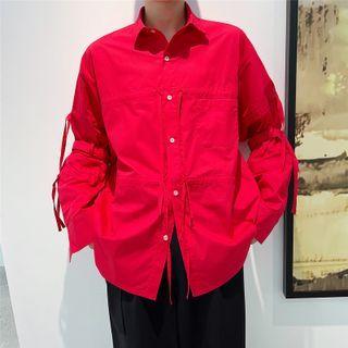 Long-sleeve Plain Strappy Shirt