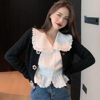 Lace Trim Blouse / Cropped Cardigan