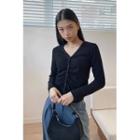 V-neck Shirred Ribbed Cardigan