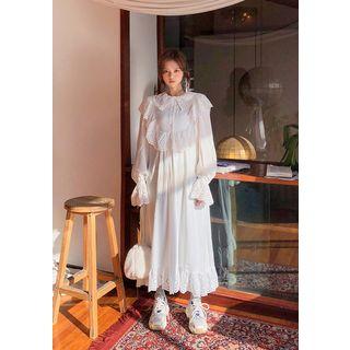 Eyelet-lace Trim Long Shirtdress White - One Size