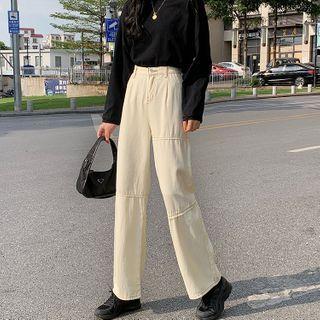 Contrast Stitching High-waist Wide-leg Jeans