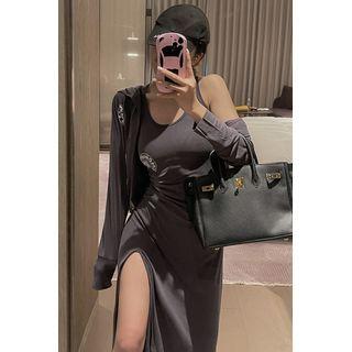Side-slit Midi Tank Dress / Hooded Light Jacket