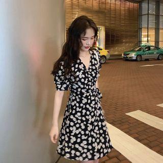 Tie-waist Floral Short-sleeve A-line Dress