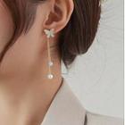 Butterfly Faux Pearl Asymmetrical Fringed Earring E2086 - 1 Pair - Gold - One Size