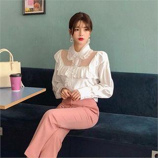 See-through Yoke Frilled Blouse Ivory - One Size