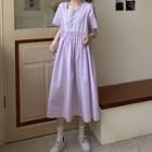 Short-sleeve Square-neck Midi A-line Dress Light Purple - One Size