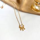 Faux Gemstone Pendant Necklace 1 Pc - Gold - One Size