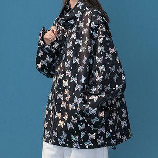Long Sleeve Butterfly Print Zip Jacket