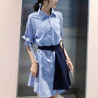 Set: Striped Shirt Dress + Cover-up Skirt